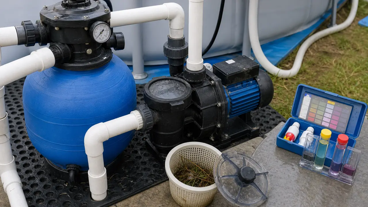 Gestión del agua en piscinas y parques acuáticos inflables: filtración, renovación, química y drenaje