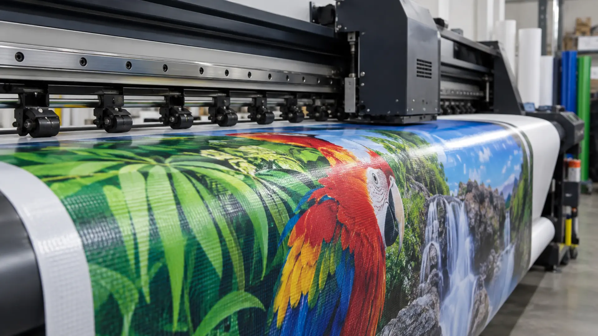 close-up of full-print digital printed graphics on commercial inflatable PVC fabric panel