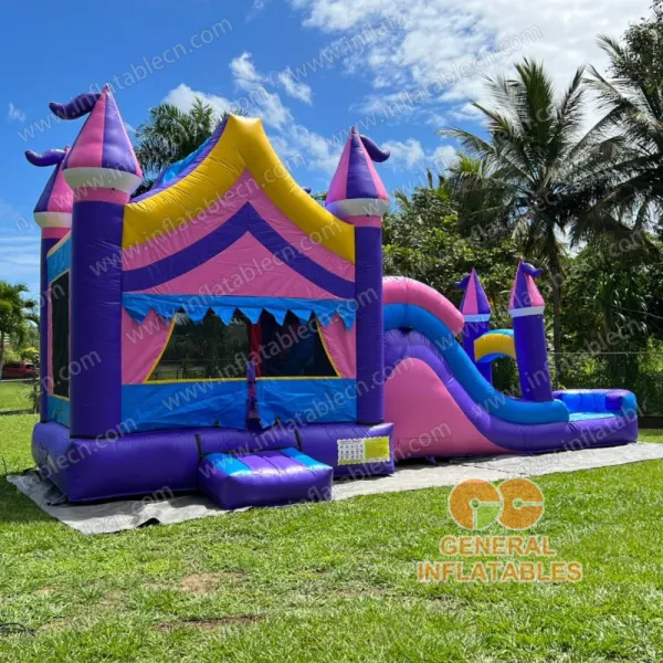 GWC-086 Inflatable purple and pink castle combo with slide wet/dry - customer photo from Puerto Rico