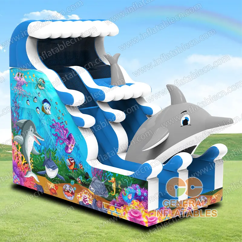 GS-021 [Delfín Temático Tobogán Inflable en Venta – Tobogán de Juego Oceánico Comercial]
